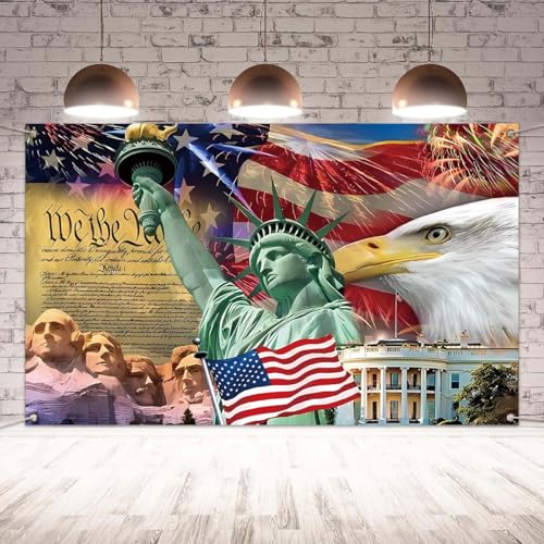 Image of Red White and Blue American Flag Eagle Backdrop Memorial Day Banner 4th of July Fourth of July Veterans Day Patriotic Party Decoration and Supplies for Home
