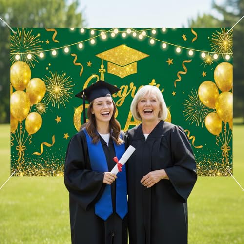Fondo para graduación color verde y oro de 71×43 pulgadas miniatura 5