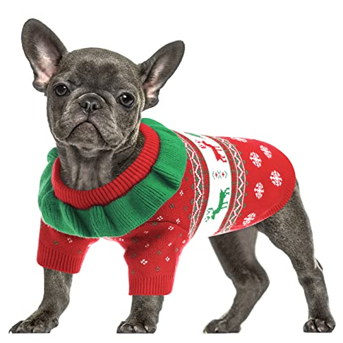Queenmore Dog Christmas Sweater, Pet Cold Weather Pullover Sweater, Knit Clothes Elastic Thick, Round Neck With Ruffles For Small Dogs, Doggies, Pups And Cats (Red, X-Small) #TOP13