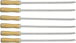 Kit 06 Mini Espeto Espetinho Lâmina Inox Cabo Madeira Churrasco Carne Coração - AMZ