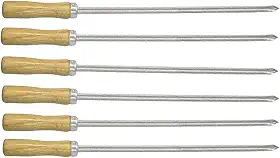 Kit 06 Mini Espeto Espetinho Lâmina Inox Cabo Madeira Churrasco Carne Coração - AMZ