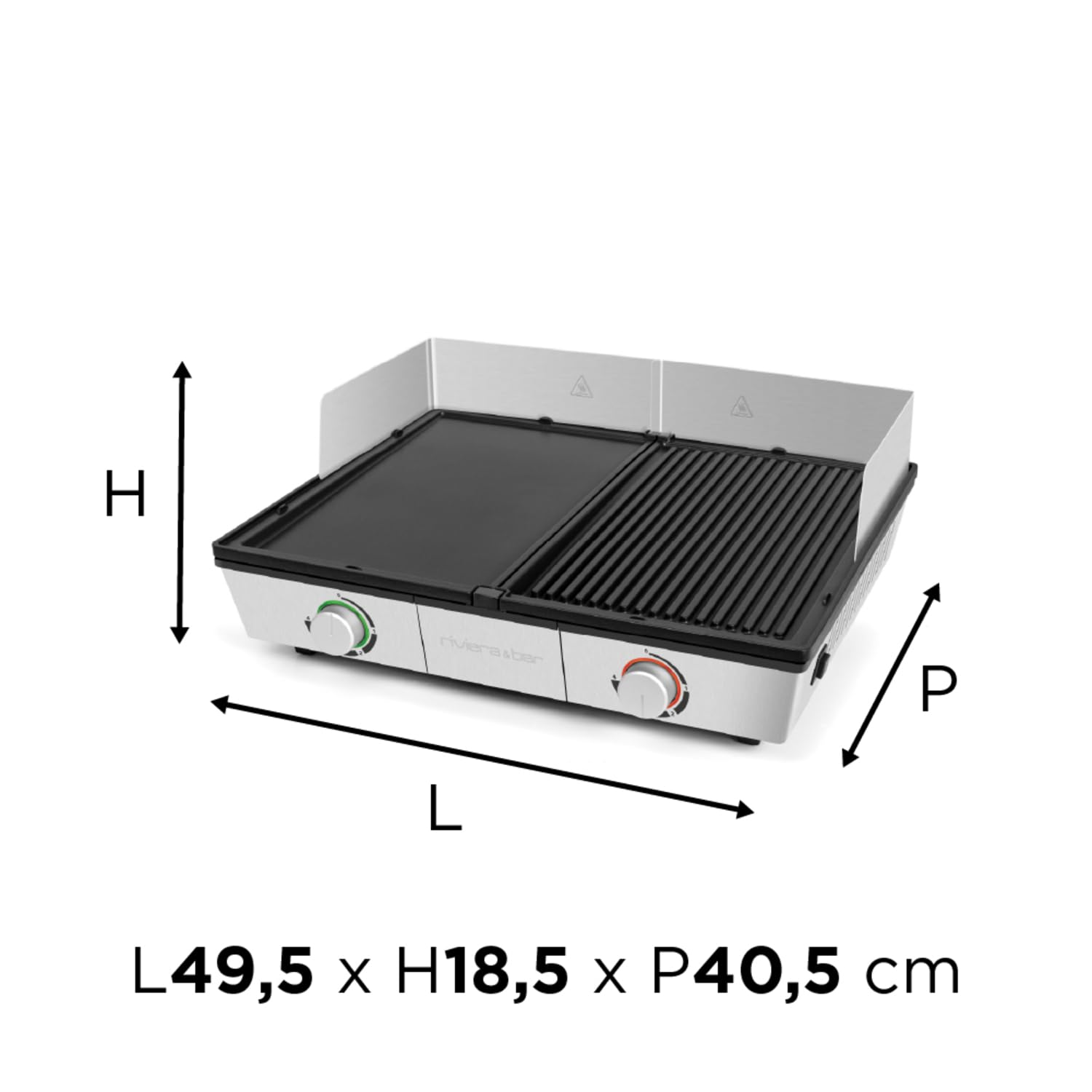 riviera&bar Combiné Plancha Grill Professionnelle - Bi-Zone, 1910 cm² de Cuisson Réglable, Plaques Inclinées avec Évacuation des Graisses, Thermostats Indépendants - Pour 8 à 10 Personnes - Inox