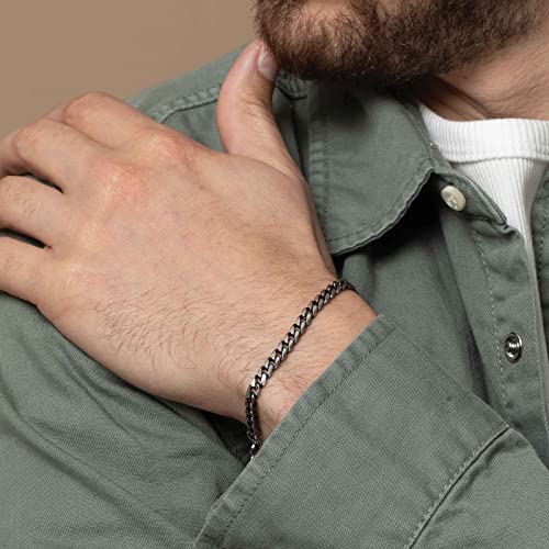 Mens Bracelet - Cuff Chain Bracelet Made Of Silver Plated Stainless Steel - 5Mm Thickness Bracelet For Men - Fits 7"-8" Wrist Size #TOP1