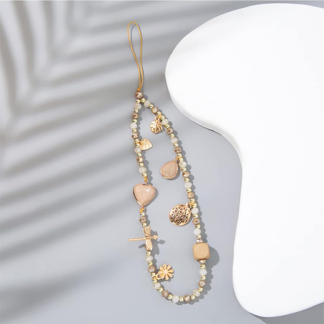 Cordon de téléphone Portable avec Bijou et dragonne en Cristal Beige Anti-Perte - étui Pendentif chaîne, 1 pièce.