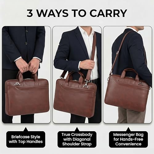 Image of EXIM Prime Laptop Bag for Men Office Use| Office Bag for Men| Vegan Leather Laptop Messenger Bag| Fits Up to 15.6 Inch Laptop| Business Briefcase with Handle and Shoulder Strap