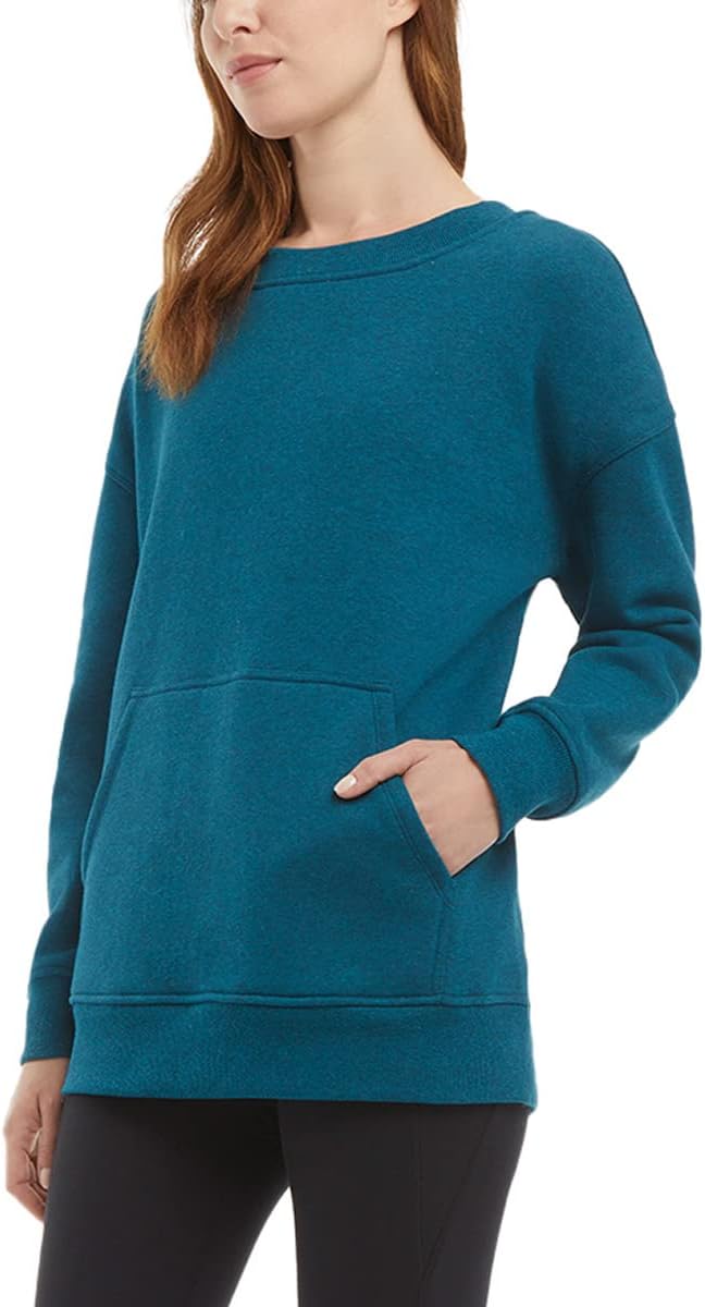 Danskin Ladies' Oversized Crewneck with Pocket,Teak Teal Heather,Small - Image 2