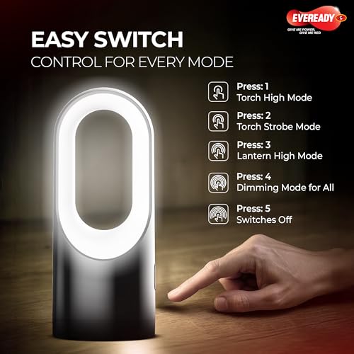 Image of Eveready Archlite HL81, Rechargeable Emergency Lantern Cum Torch, 19W Lantern + 2W Torch, Handheld and Handle-Free, USB Type-B Charging, 330 Emergency Light, 6 Months Warranty, Pack of 1