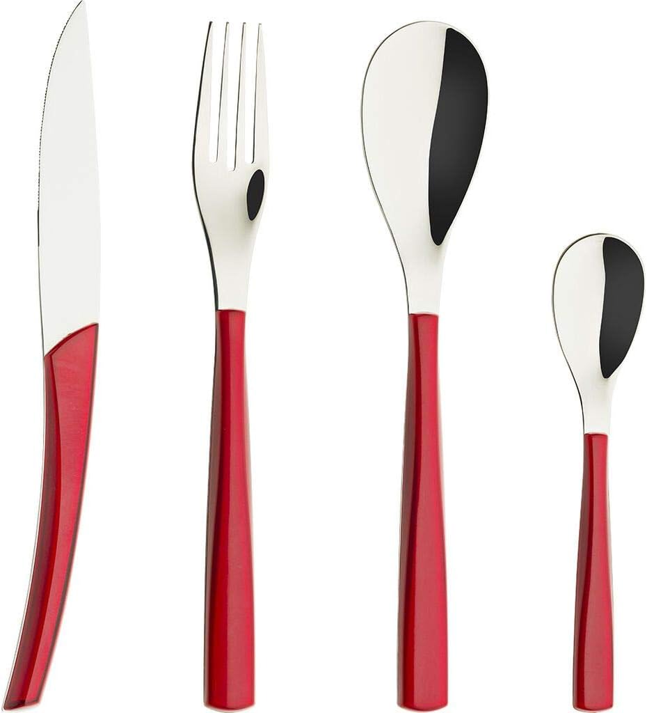 Degrenne | Luxury French Flatware Set | Quartz Collection | 24pcs | Red Steel