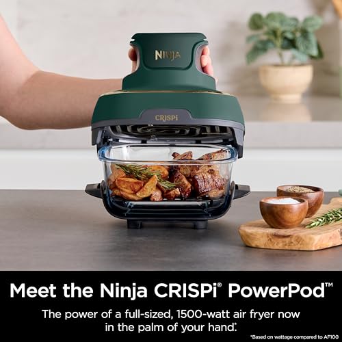 Image of Ninja Crispi 5-in-1 Glass Air Fryer | 450F, Nontoxic, 4QT & 6-Cup Containers & Lids | Microwave, Freezer, Dishwasher Safe | Max Crisp, Air Fry, Bake, Recrisp, Keep Warm | Brit. Racing Green, FN103BF