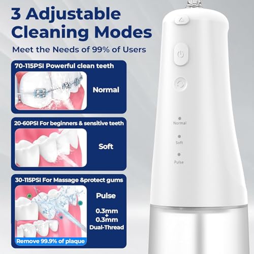 Teethbliss Idropulsore Dentale Senza Fili, Irrigatore Orale Ad Acqua Con Irrigatore Orale Dentale, USB-C Ricaricabile, Impermeabile IPX7 Per Viaggi A Casa Bianco - 4