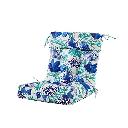 ARTPLAN Outdoor Chair Cushion,High Back Tufted Patio Cushion with Tie for Adirondack Rocker Chair,44"x21"x4",1 Count,Floral,Blue -  YGBHF1022