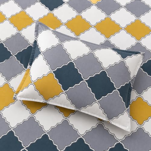 Image of Cotton Feel All Around Elastic Fitted Bedsheet Set for Double Bed Queen Size with 2 Pillow Covers (60 inch x 78 inch inches, MultiDiamond)