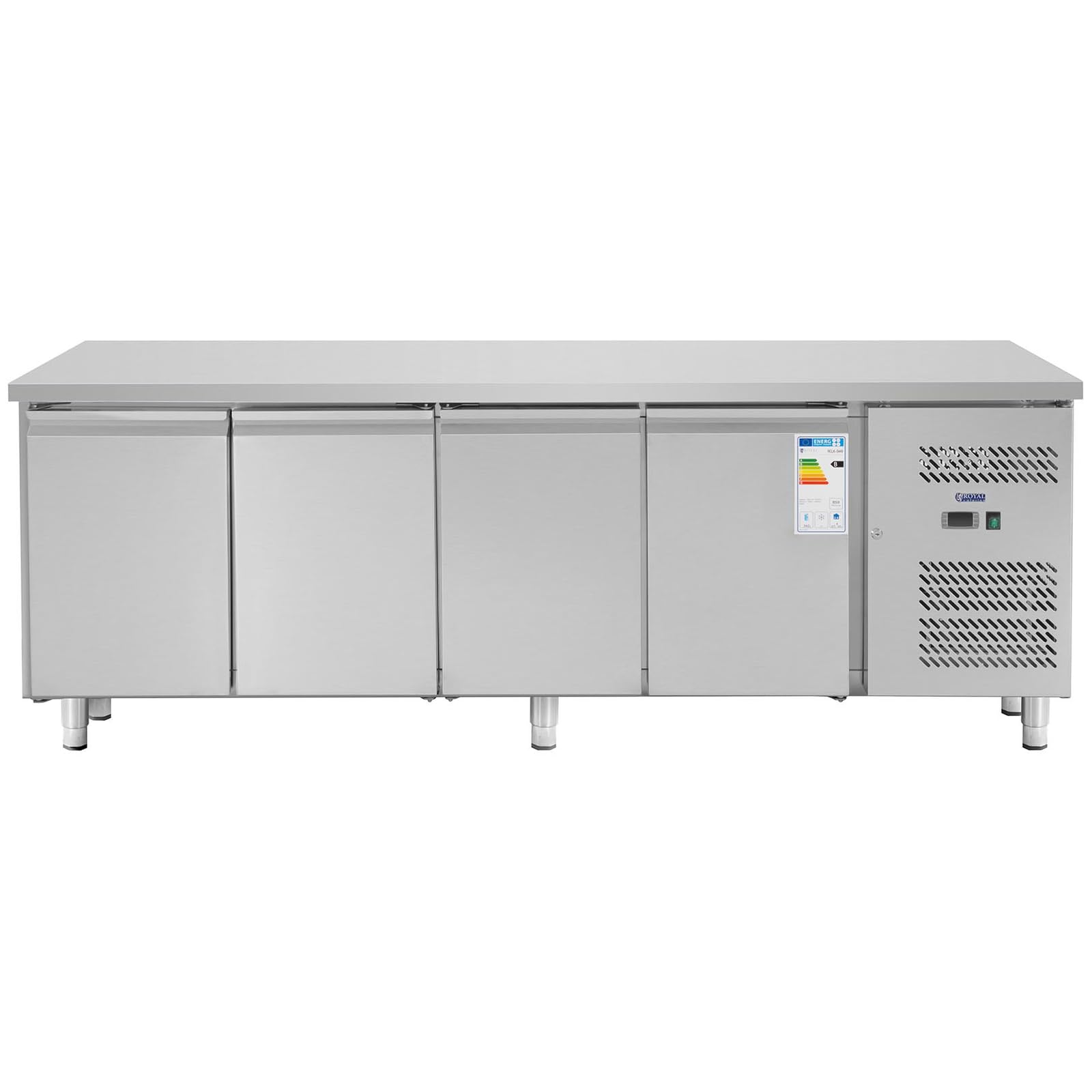 Royal Catering RCLK-S49 Tavolo Refrigerato Banco Frigo Con Piano Di Lavoro (450 L, Tavolo da lavoro in acciaio inox, Compressore Secop da 343 W, 2 scomparti refrigeranti, Refrigerante R290)