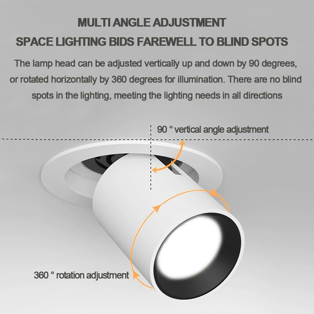 XBTGS Juego de 3 focos telescópicos, cardán de retroadaptación de globo ocular GHT Baffle, luces empotradas redondas de aluminio, regulables y ajustables para techo GHT,