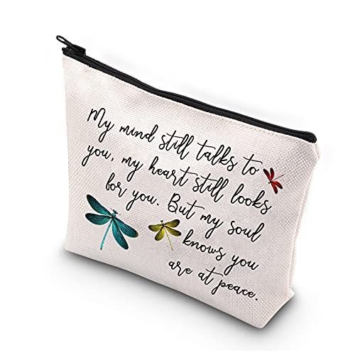BDPWSS Dragonfly Travel Pouch - Memorial Gift - Sympathy - My Mind Still Talks To You - My Heart Still Looks For You - Cosmetic Makeup Bag (Dragonfly at Peace)