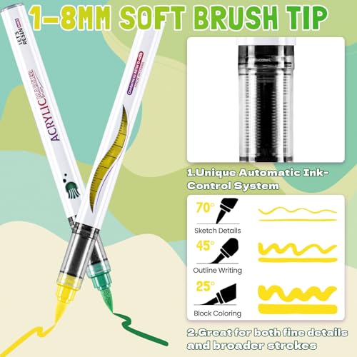 Image of LET'S RESIN PAINT Acrylic Paint Markers Brush Tip 72 Colors-Water Based