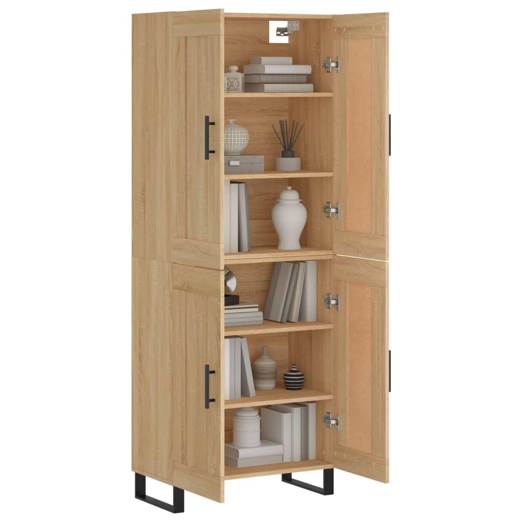 Highboard Sonoma Roble 69,5 x 34 x 180 cm, robusto armario de madera con puertas, mucho espacio de almacenamiento para salón, pasillo y cocina