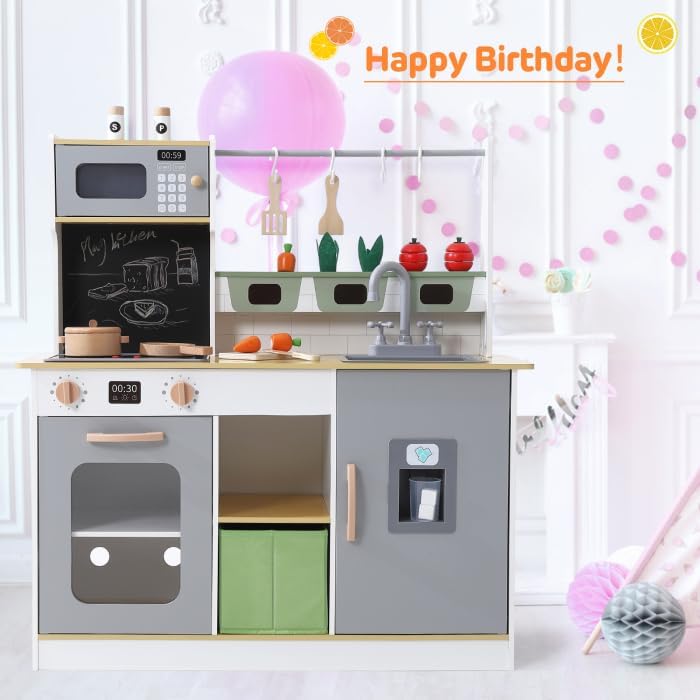 Miniatura 9 de Juego de cocina para niños con accesorios de utensilios de cocina, mini juguete de simulación de madera, juego de chef de granja y cocina con