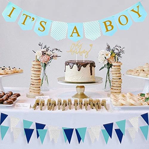 Miniatura 5 de Banderín de 30 pies azul marino plateado azul rey colgante de papel triangular banderín guirnalda para cumpleaños, novia, baby shower, boda, Ahoy