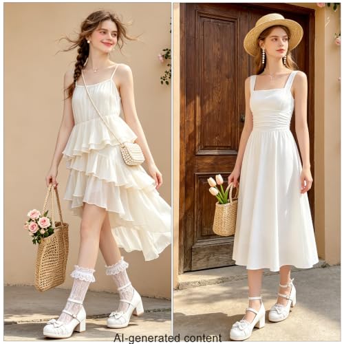 Image of MEOTINA Cute Bow Heels Mary Janes Shoes Women Dress Platform Strappy High Heels Kawaii Shoes