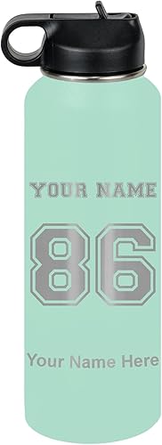 Miniatura 74 de LaserGram Botella de agua personalizada, camiseta deportiva, acero inoxidable de doble pared aislada al vacío con popote superior, regalo grabado