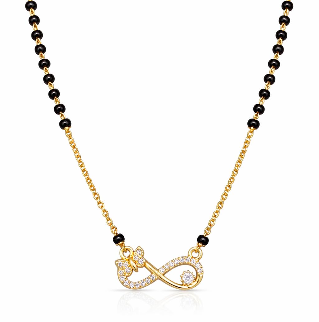 Elegant Infinity Mangalsutra with Butterfly & Diamond Accents for Women | Anti tarnish Necklace & Earrings | Latest Stylish Minimal | Modern Design | Ideal For Gifting-image-36