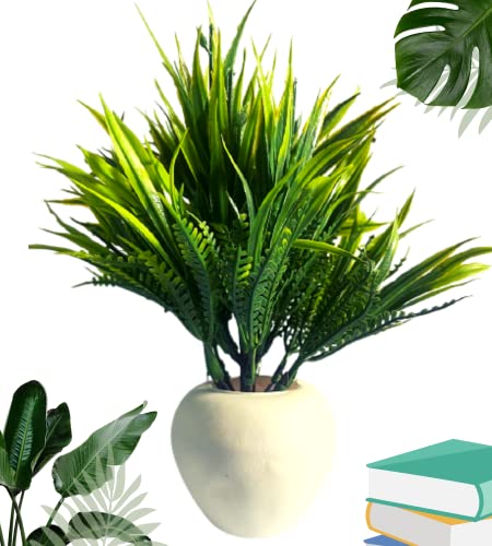 Image of Artificial Green Plants for Decoration with Pot Combo of 2PCs Artificial Green Forest Bonsai Plant with Plastic Pot for Home Decoration Office Table Greenery Room Home Decor Plants Plastic - Fake Grass Plants (GrassPot)