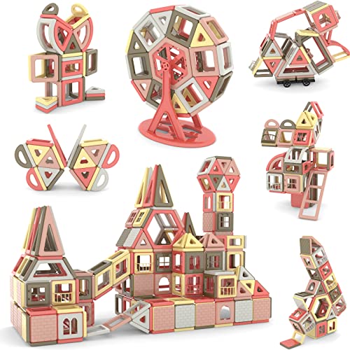AOMIKS 151 PCS Set Magnetic Building Blocks Tiles Learning & Educational STEM Mini Building Toys for Kids Ages 3 4 5 6 7 8 Years Old Birthday Gift Morandi Color 3D Magnet Tiles