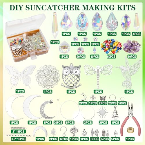 Worgree DIY Suncatcher Kit 460pcs Sun Catchers Making Supplies Art and Crafts for Adults Hanging Prism Sun Catcher with Crystals Ball Indoor Window Home Wedding Garden Festival Decor Gifts