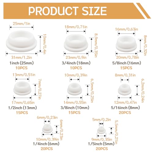 Image of 125PCS 8 Sizes White Rubber Plug Silicone Plugs for Round Holes, 1 inch 3 /4 inch 5 /8 inch 1 /2 inch 3 /8 inch 5 /16 inch 1 /4 inch 1 /5 inch Round Hole Plugs Snap Locking, Used for Furniture DD028-w