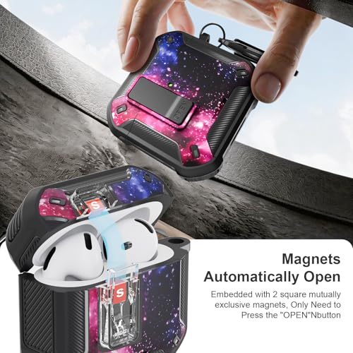 Image of for AirPods 4 Case with Magnetic Secure Lock Clip and Phone Stand, Compatible with Magsafe Charging, with Carabiner&Cleaner kit for Apple iPod 4th Generation Cover(2024) Men Women (Starry Sky)