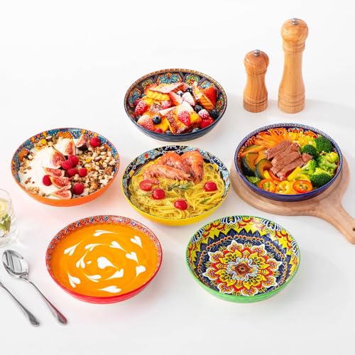 vancasso KRVI Pasta Bowls, 32 oz/960 ml Porcelain Salad Bowls Set of 6, Large Corlorful Serving Bowl for Kitchen, Dishwasher & Microwave Safe Soup Bowl Set, Pasta Plates - Image 6