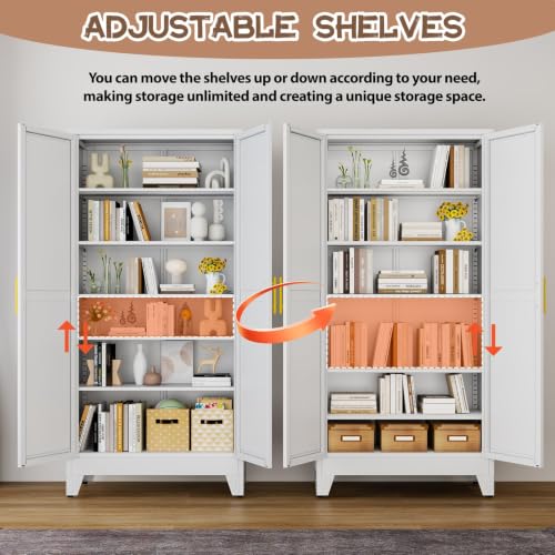 Image of winiowa Metal Pantry Storage Cabinet with 2 Doors and 5 Adjustable Shelves