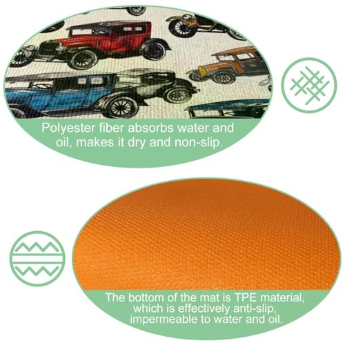 Tapete de cocina absorbente para pasillo y cuarto de lavado con coches retro 6