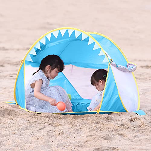 Free Swimming Baby Pop-Up-Baby-Strandzelt mit Pool, tragbares Hai-Sonnenschutzzelt mit UV-Schutzfaktor 50+, für Kleinkinder im Alter von 3-72 Monaten (blau) Cover