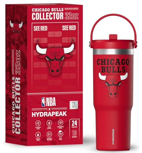 Hydrapeak x NBA Officially Licensed Chicago Bulls 32oz Nomad Stainless Steel Tumbler with Handle and Straw Lid, Leakproof Water Bottle in Limited Edition Collector's Gift Box