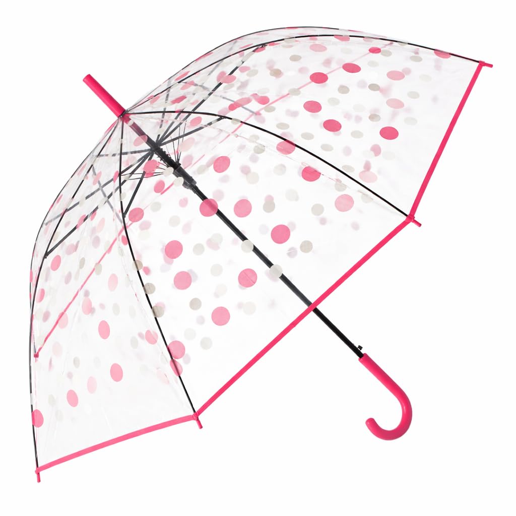 Transparent Clear Dome Umbrella with Pink Polka Dots – Cute Bubble Rain Umbrella for Women, Girls & Kids, Wind Resistant J Handle-image-37