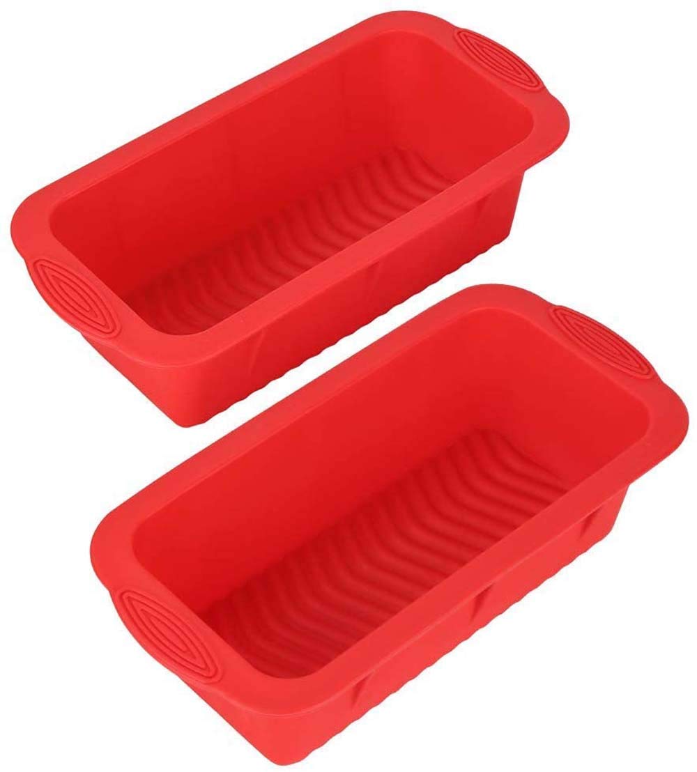 WIDERZONE Set of 2 Silicone Square Baking Loaf Mould Tray - Non Stick Loaf Pan for Homemade Bread Making,Soap, Fudge, Meatloaf and More