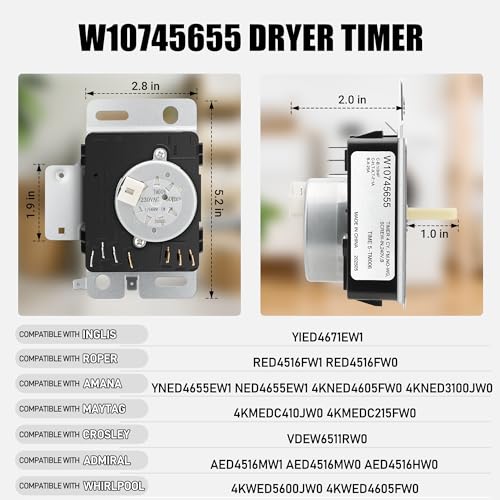 Image of W10745655 W10436308 Dryer Timer Compatible with Whirlpool, Maytag, Amana, Roper 4KWED4605FW0 NED4655EW1 NED4655EW1 YNED4655EW1 Dryer, WPW10745655 Replaces AP6003908 W10857612