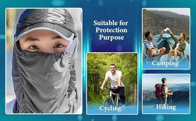 Image of Cap Mask for Summer | UV Protection Foldable Scarf Cum Hat | Outdoor Sun Protection Face Cover | Breathable Lightweight Mask with Cap for Men & Women (Cap Mask UV Protection-P)