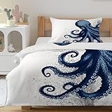 Funda Nórdica Cama 90 Pulpo Gigante, Funda Edredon 135x200 Microfibra Suave, Ropa de Cama Pulpo Abstracto Animal - Funda Nordica Tentáculos y 2 Funda de Almohada 50x75 con Cremallera, Y-678