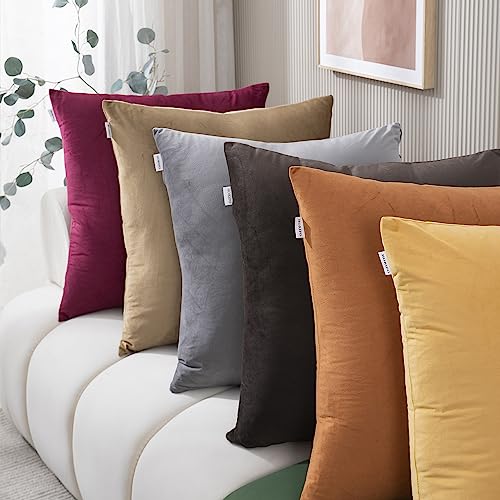 Image of HOKIPO Velvet Cushion Cover 16x16 in / 40x40 cm, Dark Chocolate, Pack of 2 (IN-579-DCHOC-16IN*2)