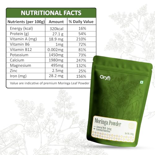 Image of 100% Natural Oryn Foods Moringa Powder 200g for Daily Nutrition, Immunity Support, and Skin Health, with Antioxidants, Vitamins, and Minerals | No Additives | Vegan | Pure Moringa