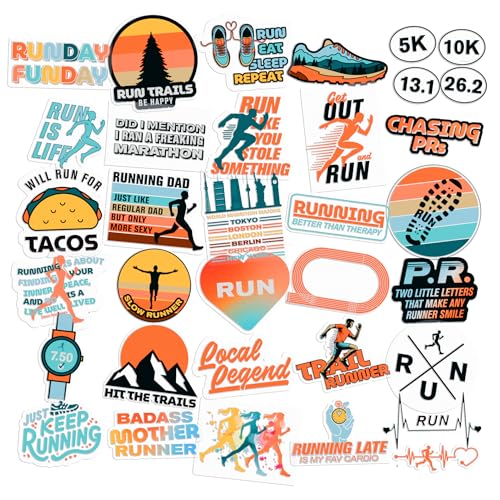 34 Pack Running Stickers for Water Bottles & Laptops – The Perfect Running Club Gift for Cross Country Runners, Marathon Enthusiasts, and Runner Girls – Fun Track and XC