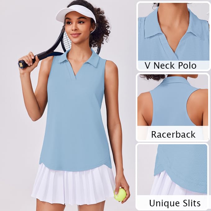 Image of PINSPARK Womens Golf Shirt UPF 50+ Sleeveless Collared Shirts Quick Dry Tennis Polo V-Neck Racerback Athletic Workout Tank