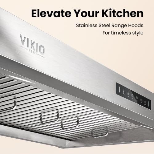 Image of VIKIO HOME 30 Inch Under Cabinet Range Hood 3 Speed Gesture Sensing & Touch Control with 900CFM Vent Hood, Stainless Steel Kitchen Hood with LED Light and 2 Baffle Filters Handlebar