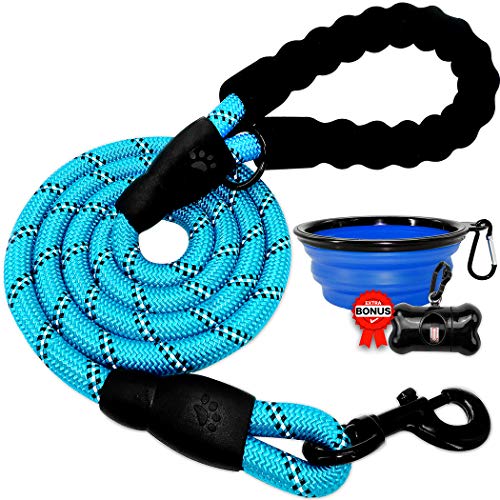 BARKBAY Dog Leash for Large Dogs Rope Leash Heavy Duty Dog Leash with Comfortable Padded Handle and Highly Reflective Threads 5 FT for Small Medium Large Dogs(Blue)