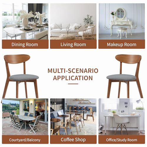 Image of weselon Dining Chairs Set of 4, Solid Wood Dining Chair Armless, Mid-Century Modern Upholstered Linen Seat Cushion Dining Room Chair for Home Kitchen Dining Room Restaurant (Walnut, 4)