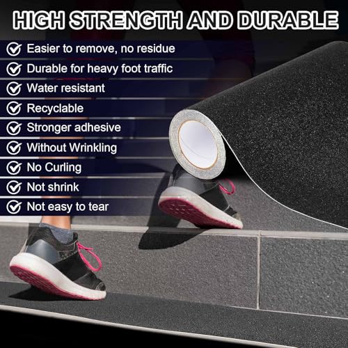 Image of Watersay 8 Inch X 20 ft Anti Slip Traction Tape Widen, Black Waterproof Non Skid Tape Durable Grip and Friction Stair Non Slip Strips Abrasive Adhesive for Stairs Steps Ramp Outdoor Indoor
