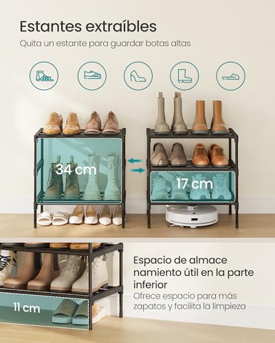 Miniatura 5 de Songmics Zapatero, 3 Niveles, Zapatero Estrecho Para Entrada, Organizador De Zapatos, Metal, Armario Para Salón, Apilable, 30 X 45 X 48,5 Cm, Negro Lsa113bh01